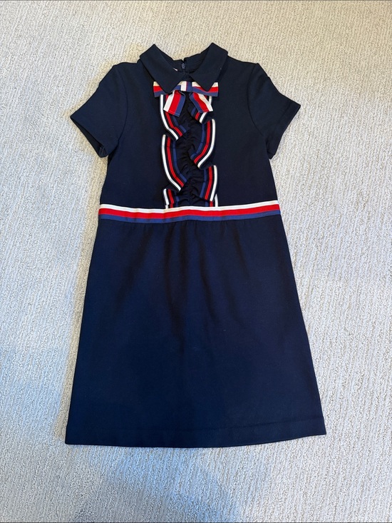 gucci navy blue dress 70404 auth GUCCI navy blue silk & wool 2021 BELTED MINI Shirt Dress 40 S